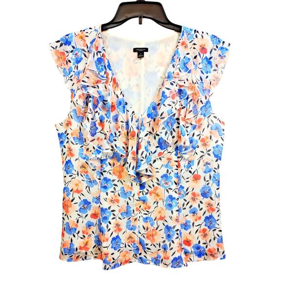 Ann Taylor Factory Women's Sleeveless Floral Top With Ruffle V Neck Size 10 - Picture 11 of 11